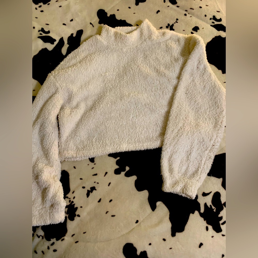 White crop top furry sweater